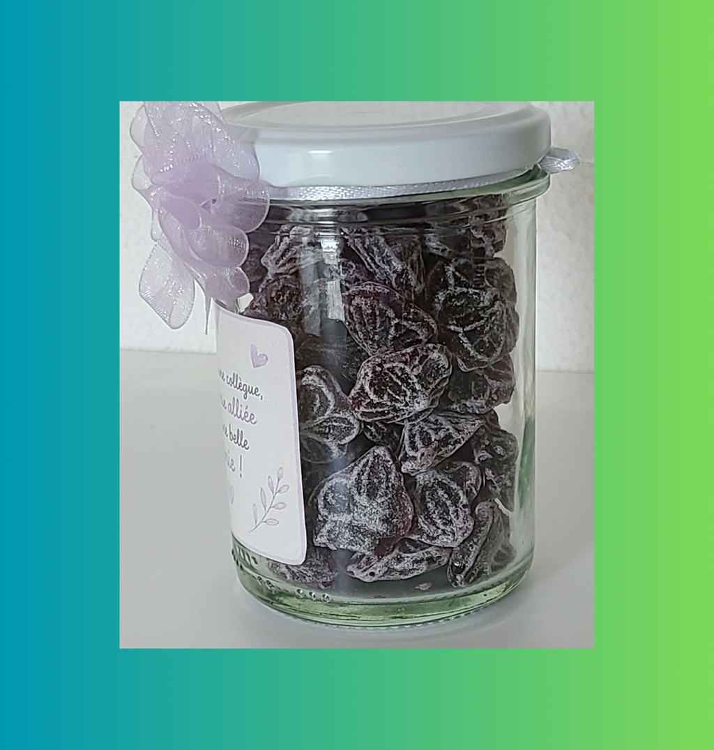 Bocal bonbon a la violette pour collègue