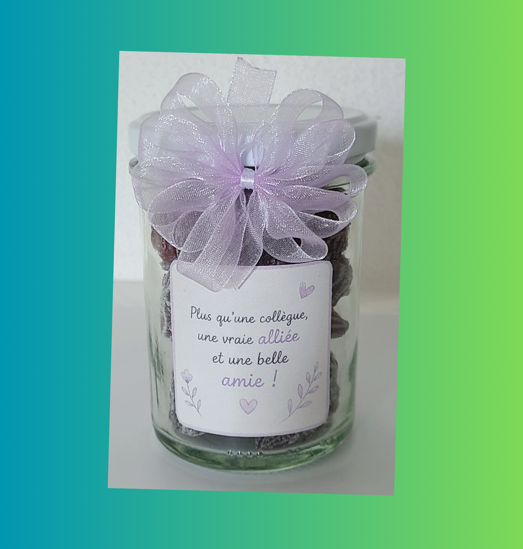 Bocal bonbon a la violette pour collègue